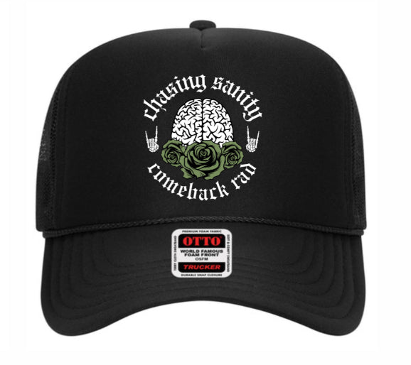 Black Chasing Sanity Comeback Rad trucker hat